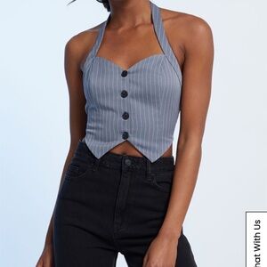 La Hearts Gray Striped Button Front Menswear Vest Size Xsmall